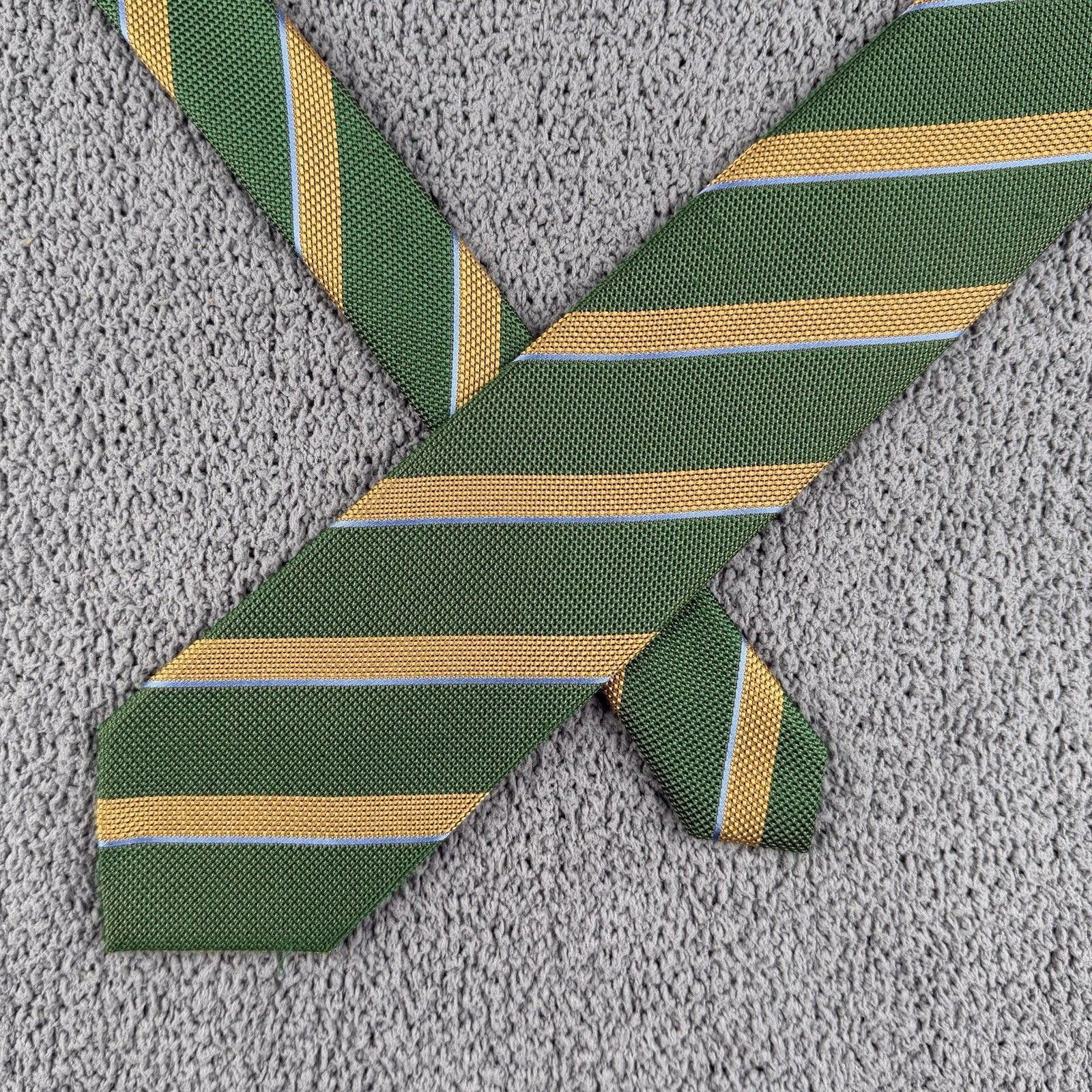 Charvet Place Vendome Tie Green Yellow Repp Striped Woven Silk Made In France